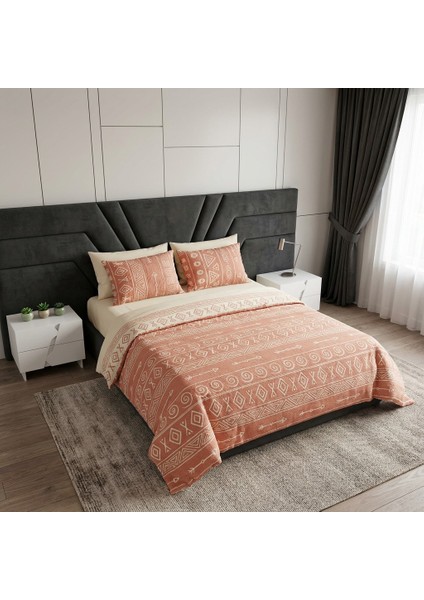 Bohem Inka Serisi %100 Pamuk Müslin 5 Katlı Çift Kişilik Somon Renk Yatak Örtüsü 220X240 cm 2 Adet Yastık Kılıfı 50X70 cm