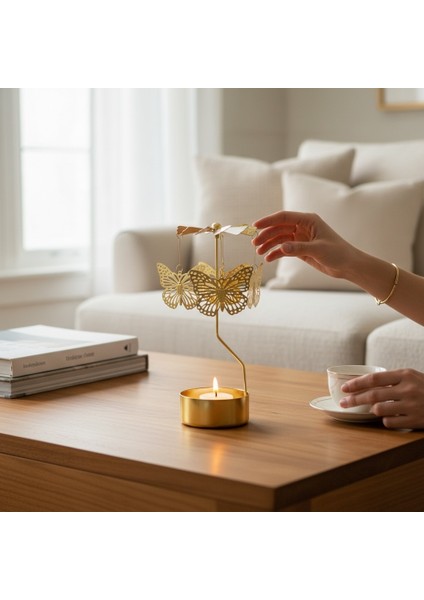 Altın Renkli Döner Kelebek Isı ile Dönen Dekoratif Mumluk fiyatları