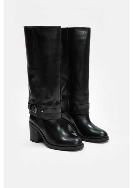 Martinez Siyah Hakiki Deri Topuklu Çizme fırsatları