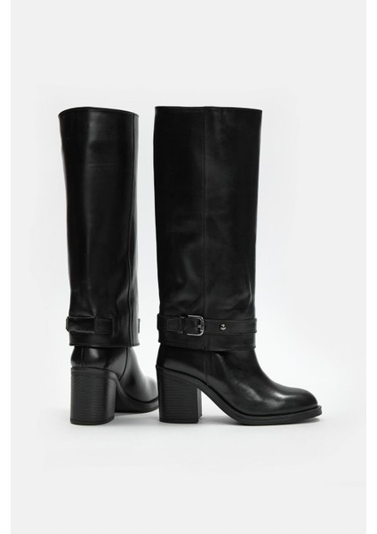 Martinez Siyah Hakiki Deri Topuklu Çizme indirimleri