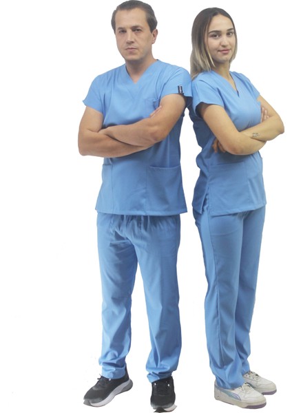 Unisex Soft Likra Açık Mavi Hemşire ve Doktor Üniforması ,cerrahi Takım Scrubs Üniforma fiyatları