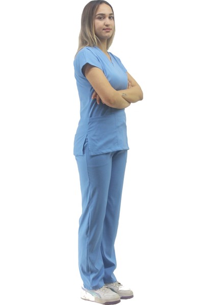 Unisex Soft Likra Açık Mavi Hemşire ve Doktor Üniforması ,cerrahi Takım Scrubs Üniforma modelleri