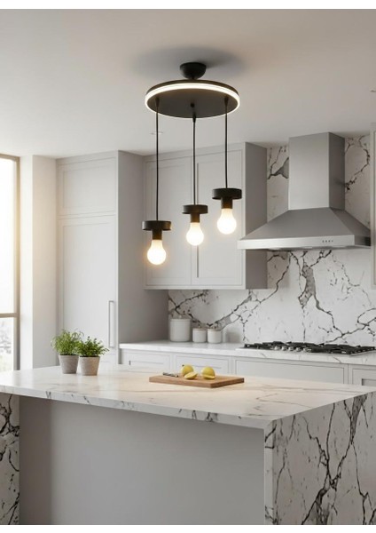 Salon/oturma Odası /mutfak/hol Beyaz Neon Ledli Siyah Metal 3'lü Sarkıt Avize fiyatları