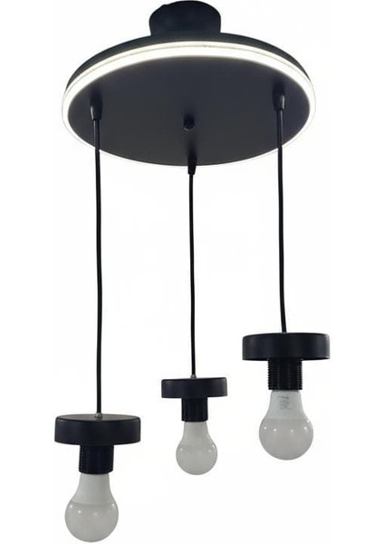 Salon/oturma Odası /mutfak/hol Beyaz Neon Ledli Siyah Metal 3'lü Sarkıt Avize modelleri