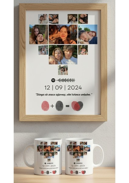 Sevgiliye Özel Hediye Seti|gerçek Ahşap Çerçeveli 21X30 Tasarım Tablo ve Kupa Seti