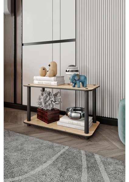 Dekoratif Masivo Kitaplık 2 Katlı 30X60 Dikdörtgen Çok Amaçlı Raf Safir Meşe