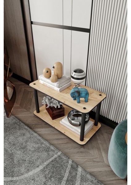 Dekoratif Masivo Kitaplık 2 Katlı 30X60 Dikdörtgen Çok Amaçlı Raf Safir Meşe modelleri