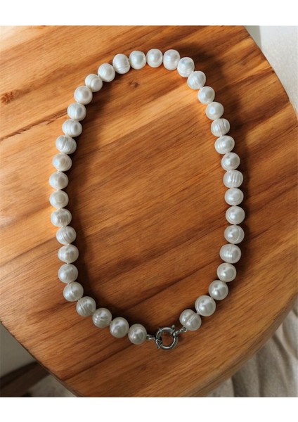 Sertifikalı 8-9 mm Gerçek Inci Kolye 40 cm - Paslanmaz Çelik Gemici Kilit