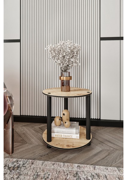 Dekoratif Masivo Kitaplık 2 Katlı 34 Çap Yuvarlak Çok Amaçlı Raf Safir Meşe fiyatları