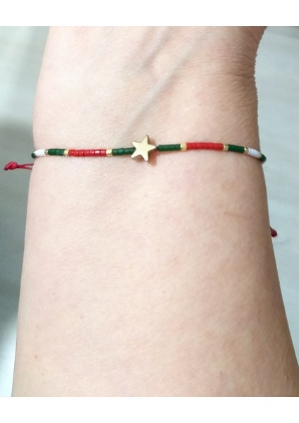 Yılbaşı Kartlı Hematit Yıldızlı Kırmızı Yeşil Beyaz Miyuki Boncuklu Yeni Yıl Bileklik fırsatları