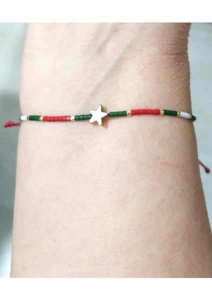 Yılbaşı Kartlı Hematit Yıldızlı Kırmızı Yeşil Beyaz Miyuki Boncuklu Yeni Yıl Bileklik indirimleri