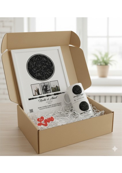 Sevgiliye Özel Hediye Seti|gerçek Ahşap Çerçeveli 24X32 Tasarım Tablo ve Kupa-Anahtarlık Seti