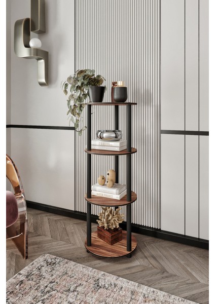 Dekoratif Masivo Kitaplık 4 Katlı 34 Çap Yuvarlak Çok Amaçlı Raf