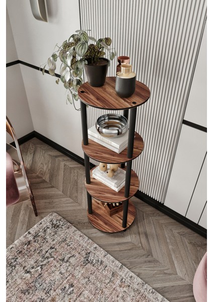 Dekoratif Masivo Kitaplık 4 Katlı 34 Çap Yuvarlak Çok Amaçlı Raf modelleri