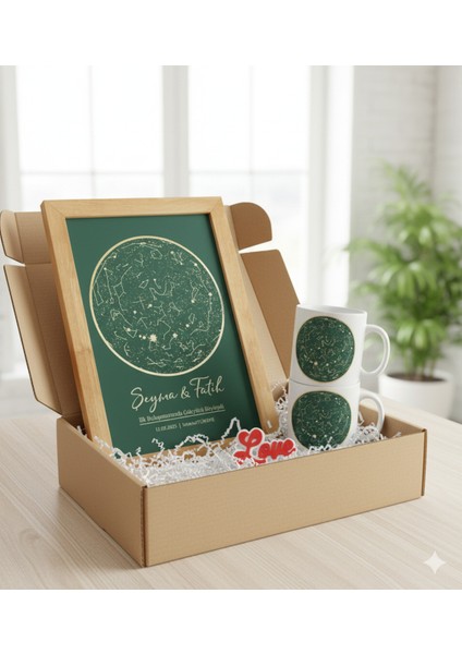 Sevgiliye Özel Hediye Seti|gerçek Ahşap Çerçeveli 24X32 Tasarım Tablo ve Kupa-Anahtarlık Seti