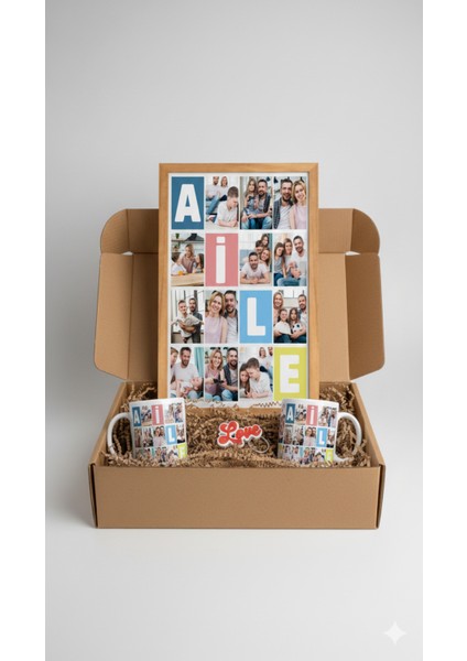 Sevgiliye Özel Hediye Seti|gerçek Ahşap Çerçeveli 24X32 Tasarım Tablo ve Kupa-Anahtarlık Seti