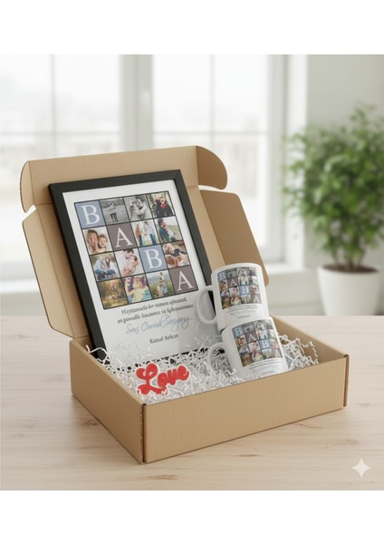 Sevgiliye Özel Hediye Seti|gerçek Ahşap Çerçeveli 24X32 Tasarım Tablo ve Kupa-Anahtarlık Seti