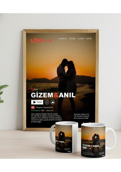 Sevgiliye Özel Hediye Seti|gerçek Ahşap Çerçeveli 21X30 Tasarım Tablo ve Kupa Seti