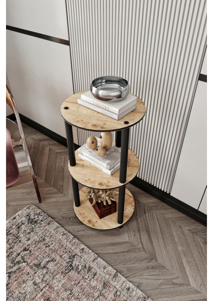 Dekoratif Masivo Kitaplık 3 Katlı 34 Çap Yuvarlak Çok Amaçlı Raf modelleri