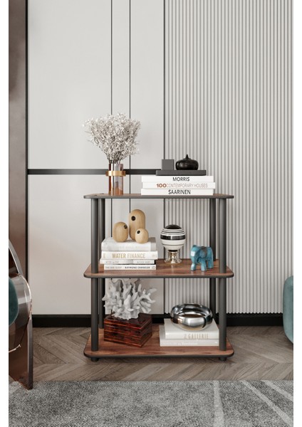 Dekoratif Masivo Kitaplık 3 Katlı 30X60 Dikdörtgen Çok Amaçlı Raf Madran Ceviz fiyatları