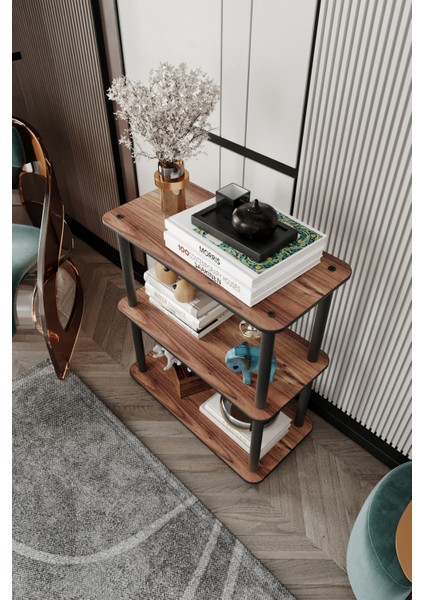 Dekoratif Masivo Kitaplık 3 Katlı 30X60 Dikdörtgen Çok Amaçlı Raf Madran Ceviz modelleri