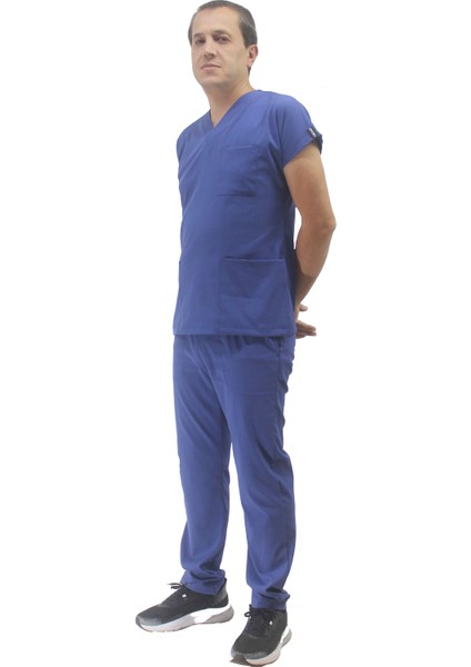 Unisex Soft Likra Indigo Mavi Hemşire ve Doktor Üniforması ,cerrahi Takım Scrubs Üniforma