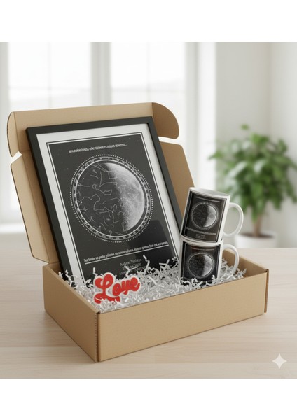 Sevgiliye Özel Hediye Seti|gerçek Ahşap Çerçeveli 24X32 Tasarım Tablo ve Kupa-Anahtarlık Seti
