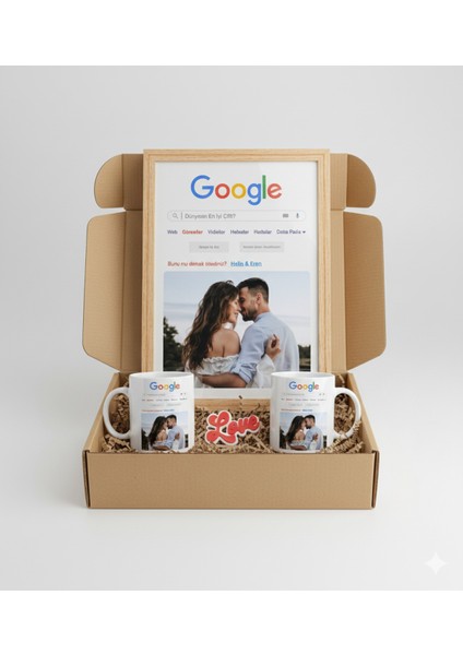 Sevgiliye Özel Hediye Seti|gerçek Ahşap Çerçeveli 24X32 Tasarım Tablo ve Kupa-Anahtarlık Seti