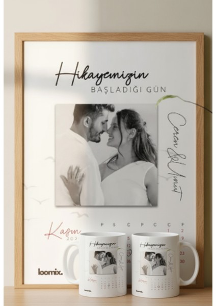 Sevgiliye Özel Hediye Seti|gerçek Ahşap Çerçeveli 21X30 Tasarım Tablo ve Kupa Seti