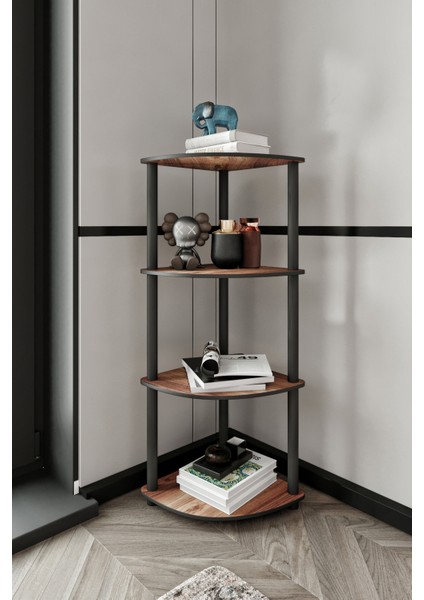 Masivo Köşe Kitaplık Madran Ceviz 4 Katlı