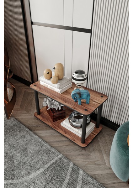 Dekoratif Masivo Kitaplık 2 Katlı 30X60 Dikdörtgen Çok Amaçlı Raf Madran Ceviz fiyatları