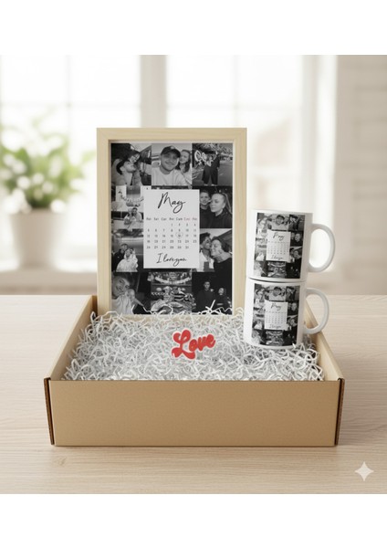 Sevgiliye Özel Hediye Seti|gerçek Ahşap Çerçeveli 24X32 Tasarım Tablo ve Kupa-Anahtarlık Seti