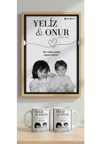 Sevgiliye Özel Hediye Seti|gerçek Ahşap Çerçeveli 21X30 Tasarım Tablo ve Kupa Seti