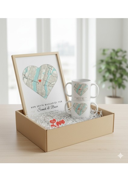 Sevgiliye Özel Hediye Seti|gerçek Ahşap Çerçeveli 24X32 Tasarım Tablo ve Kupa-Anahtarlık Seti