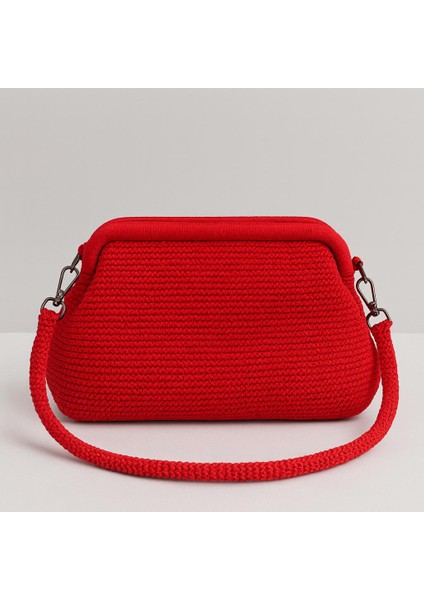 Çanta Kırmızı El Örgüsü Makrome Yılbaşı