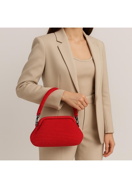 Çanta Kırmızı El Örgüsü Makrome Yılbaşı fiyatları