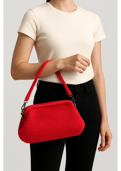 Çanta Kırmızı El Örgüsü Makrome Yılbaşı modelleri