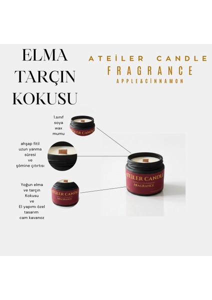 Atelier Candle – Premium Elma & Tarçın Kokulu Mum (250GR) El Yapımı | Doğal Vegan Soya Wax | Ahşap Fitil | Özel Premium Cam Kavanoz fiyatları
