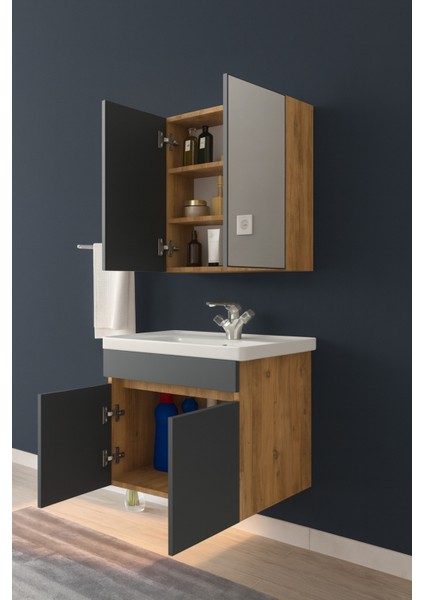 Tokyo Seramik Lavabolu Modern Aynalı Banyo Dolabı Mdf