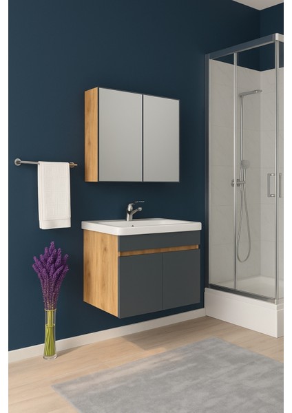 Tokyo Seramik Lavabolu Modern Aynalı Banyo Dolabı Mdf