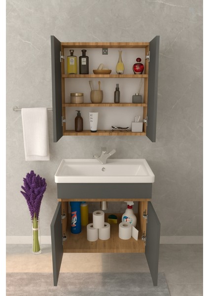 Tokyo Seramik Lavabolu Modern Aynalı Banyo Dolabı Mdf