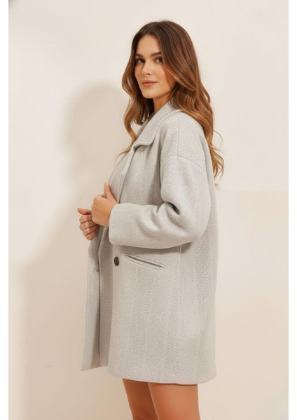 Balıksırtı Dokulu Gri Modern Kadın Kaban fırsatları