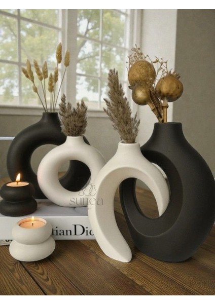 Dekoratif Sevgili Sarmaşık Vazo Set, Halka Vazo Tealight Mumluklu Set, Dekoratif Obje & Biblo Set