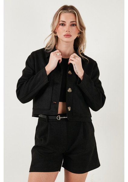 Regular Fit Klasik Yaka Süet Dokulu Cep Detaylı Ceket Bayan Ceket 6524992