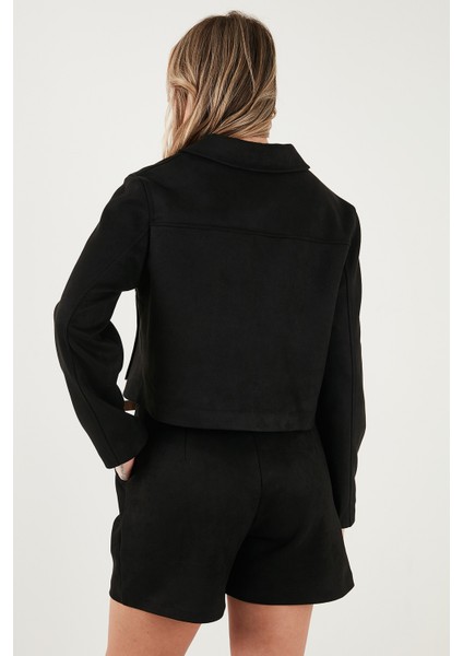 Regular Fit Klasik Yaka Süet Dokulu Cep Detaylı Ceket Bayan Ceket 6524992 modelleri