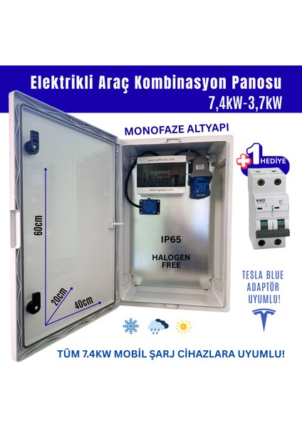 "bluepan" 7,4kw Elektrikli Araç Kombinasyon Panosu, 3X32A Vıko Sigorta Grubu
