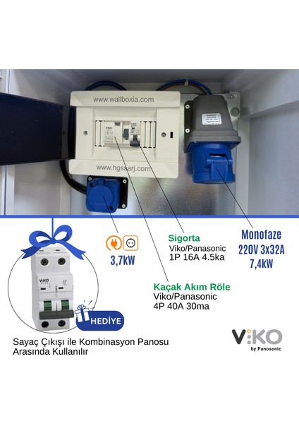 "bluepan" 7,4kw Elektrikli Araç Kombinasyon Panosu, 3X32A Vıko Sigorta Grubu fiyatları