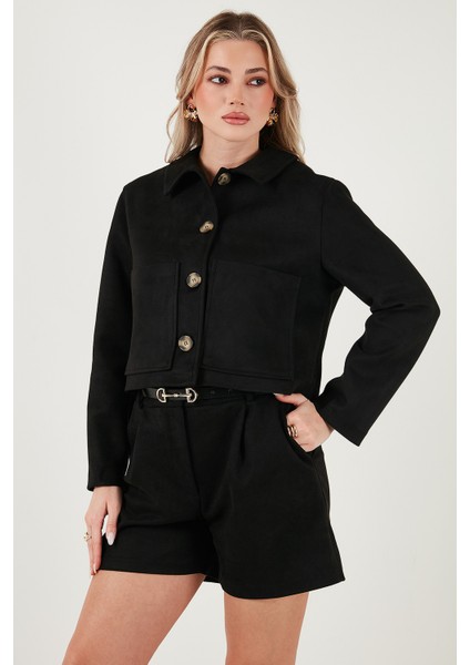 Regular Fit Klasik Yaka Süet Dokulu Cep Detaylı Ceket Bayan Ceket 6524992