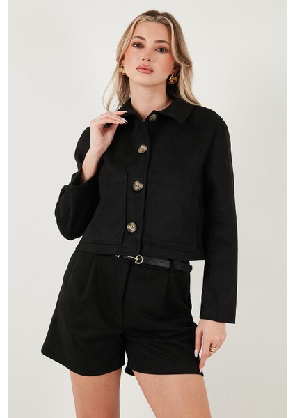 Regular Fit Klasik Yaka Süet Dokulu Cep Detaylı Ceket Bayan Ceket 6524992