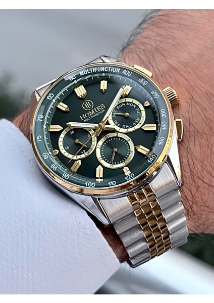Multifonksiyon Erkek Kol Saati 3 Atm Gold Gümüş Renk Bileklik Hediyeli HMS4943456 modelleri